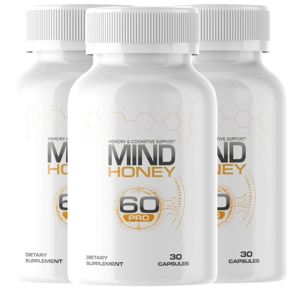 Three Mind Honey Pro bottles, front labels showing